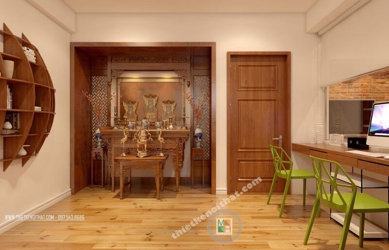 Mẫu bàn thờ đứng chung cư tinh tế với những đường nét tinh xảo được yêu thích tại MoreHome