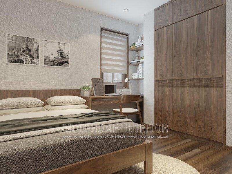 Mẫu tủ quần áo bằng gỗ óc chó hiện đại 3 cánh được thiết kế âm tường đẹp, sang trọng