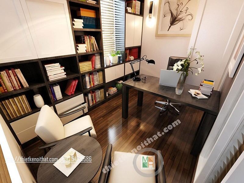 Thiết kế phòng làm việc tại nhà với nội thất gỗ hiện đại mang đến không gian làm việc lý tưởng cho gia chủ