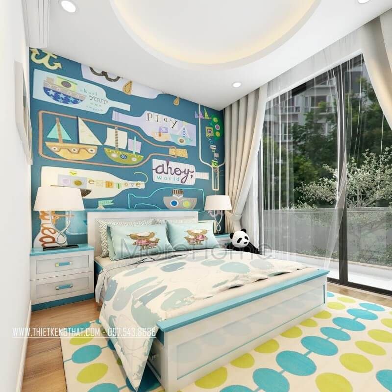 Thiết kế nội thất phòng ngủ bé trai với tông màu xanh và cách trang trí thú vị khơi dậy sáng tạo cho trẻ
