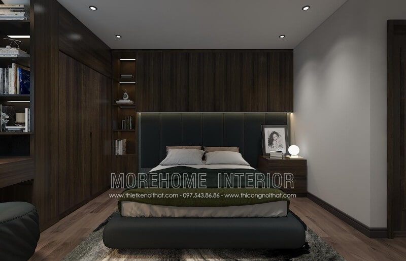 Mẫu giường ngủ bọc da màu tối đem lại vẻ đẹp thanh lịch và bí ẩn phù hợp với sở thích của chủ nhân.